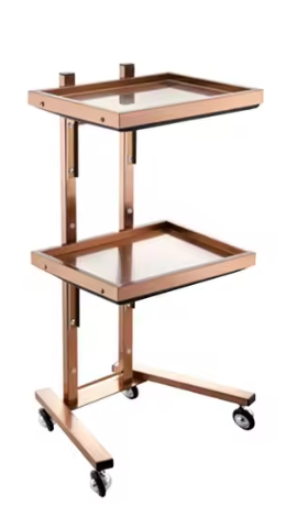 Carucior metalic / ucenic profesional cu 2 polite – pe roti – 49 × 89 cm (pentru salon, cabinet, PMU, tatuaj)