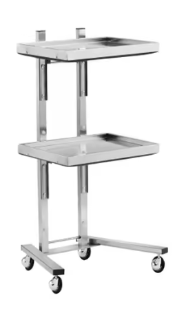 Carucior metalic / ucenic profesional cu 2 polite – pe roti – 49 × 89 cm (pentru salon, cabinet, PMU, tatuaj)
