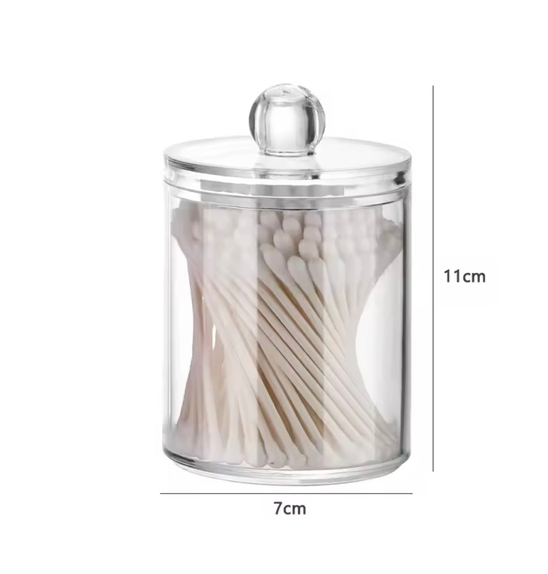 Recipient transparent cu capac (9.4 × 12.8 cm) – borcan elegant pentru sare de baie, cosmetice și accesorii